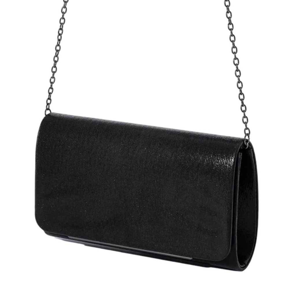 Clutch Evening Bag Black Gunmetal Chain Wallet Shoulder Crossbody